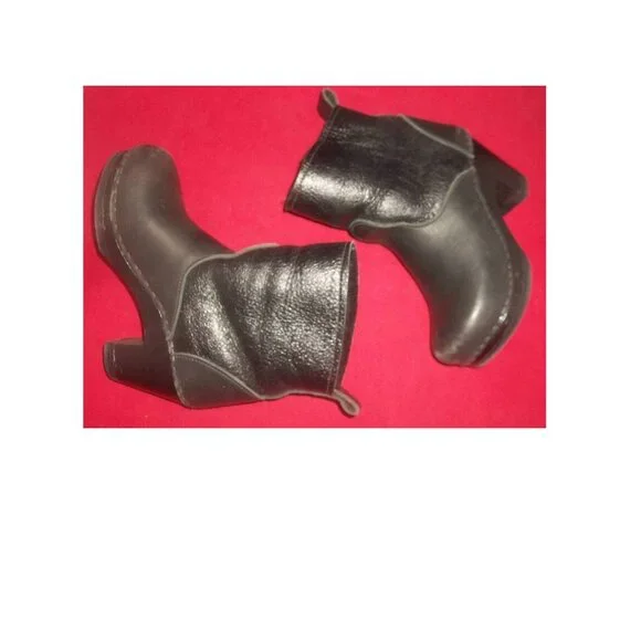 Sven No. 6 Store Black Leather Shearling Lined Handmade Pull-On Clog Boots - Picture 1 of 9